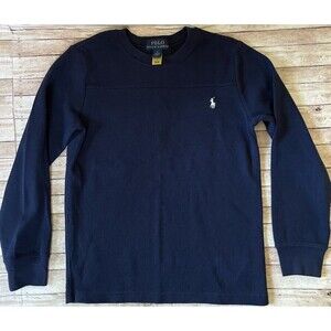 Polo Ralph Lauren Shirt Boy Large Blue Pony Waffle Knit Long Sleeve Thermal Sz 6